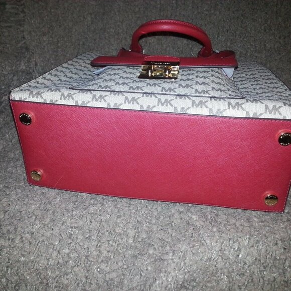 MICHAEL KORS-BRIDGETTE-Large Tote Satchel/Shoulder-Natural/Scarlet-NWT - Picture 6 of 10